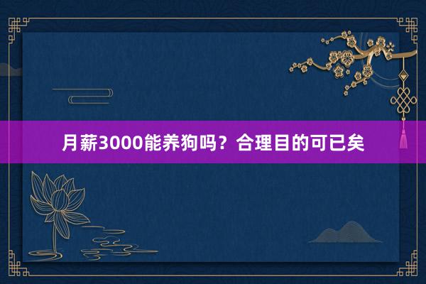 月薪3000能养狗吗？合理目的可已矣
